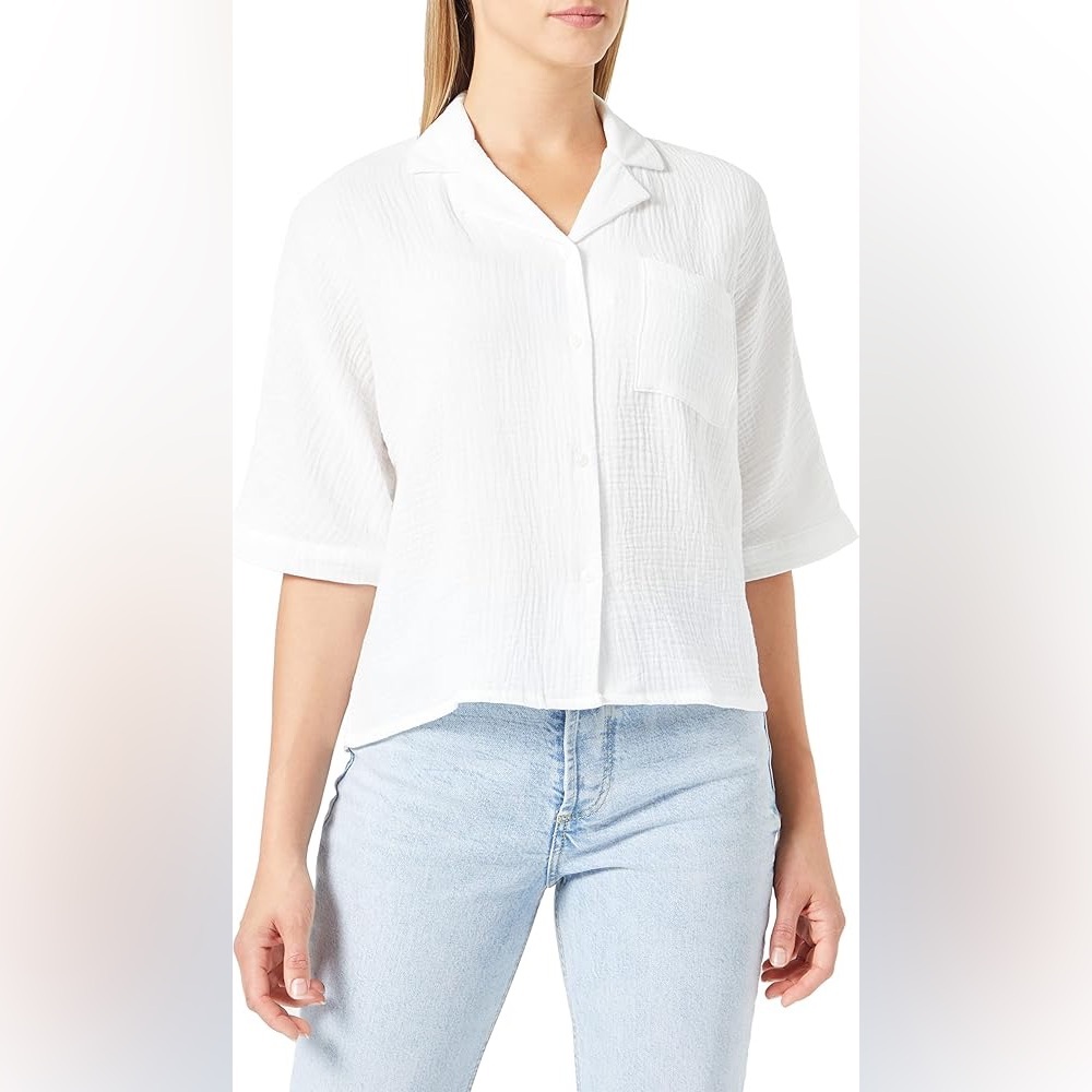 ONLY White Short Sleeve Button Down Shirt